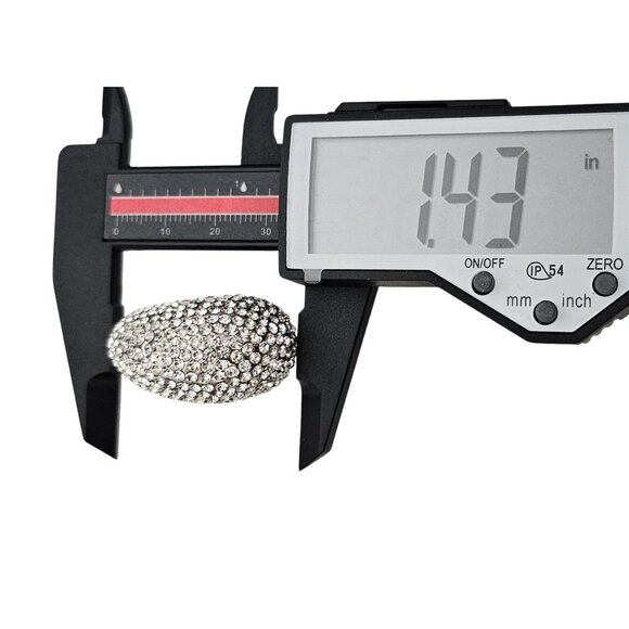 Jarin Silver Tone Clear Rhinestone Pave Clip On Earrings Teardrop Style, Signed - Picture 10 of 11